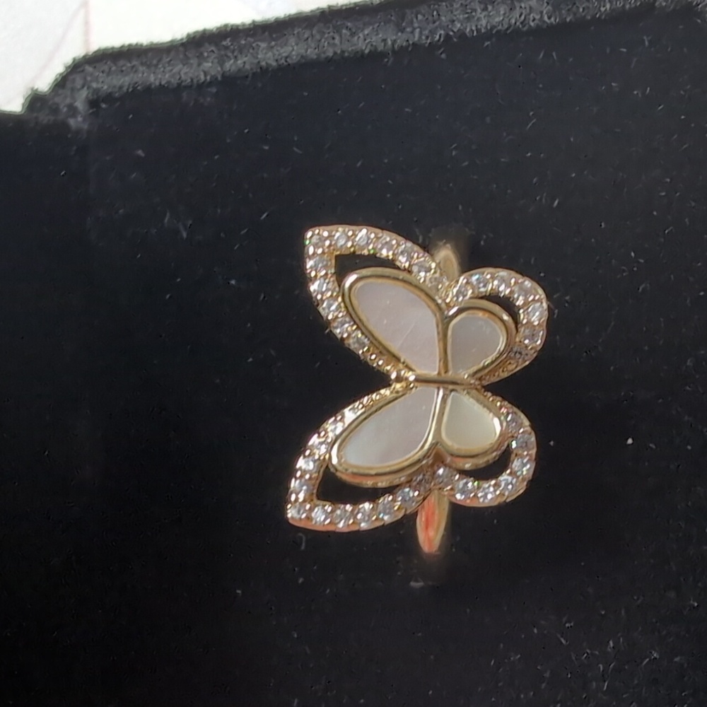 CHARTER CLUB Gold Plated Cubic Zirconia Mother Of Pearl Mini Butterfly Ring Sz 9